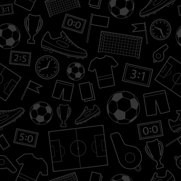 Seamless pattern of football symbols, gray on black