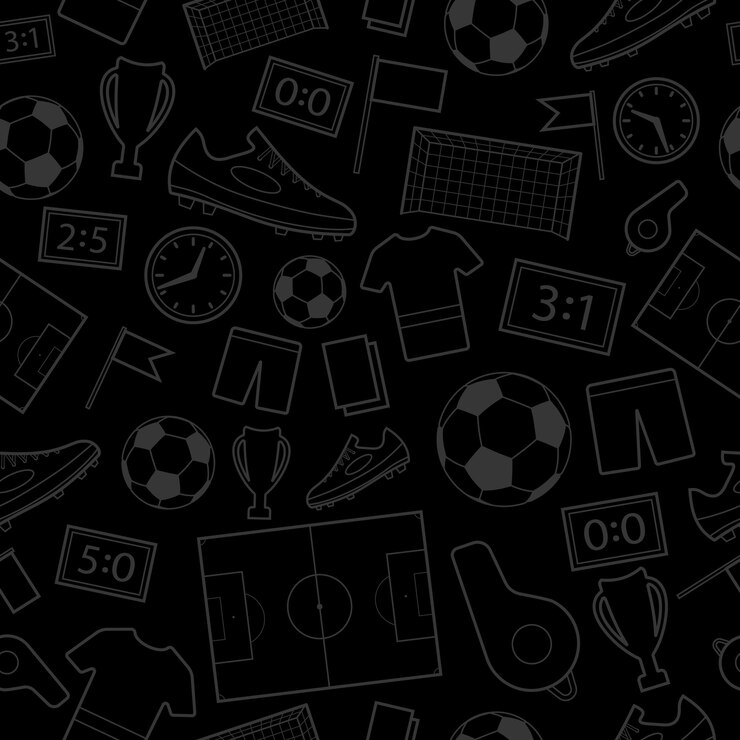 Seamless pattern of football symbols, gray on black