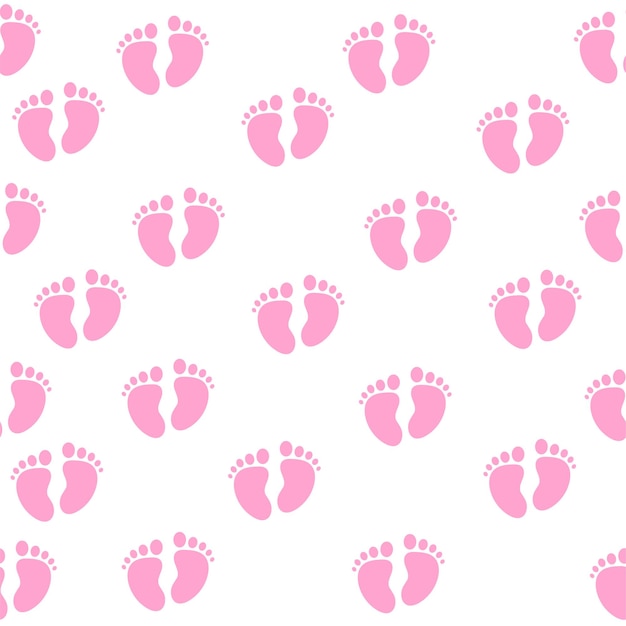 Seamless pattern footprints girl baby shower