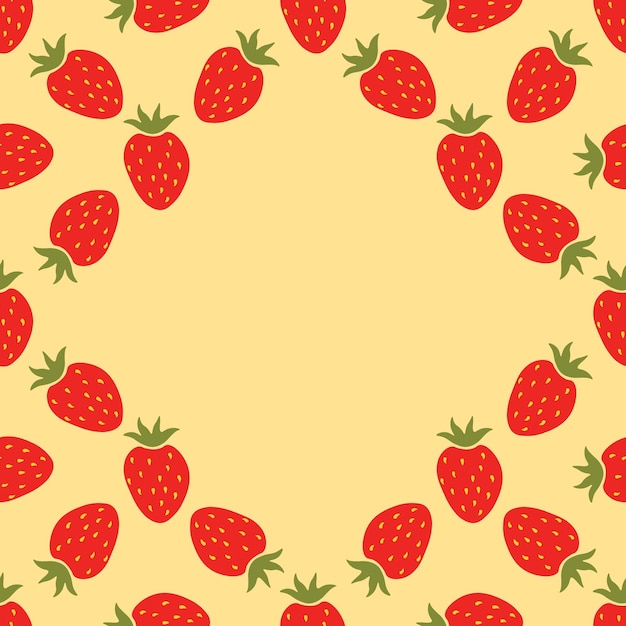 Seamless pattern  frame with cartoon red strawberry. Fruit background.