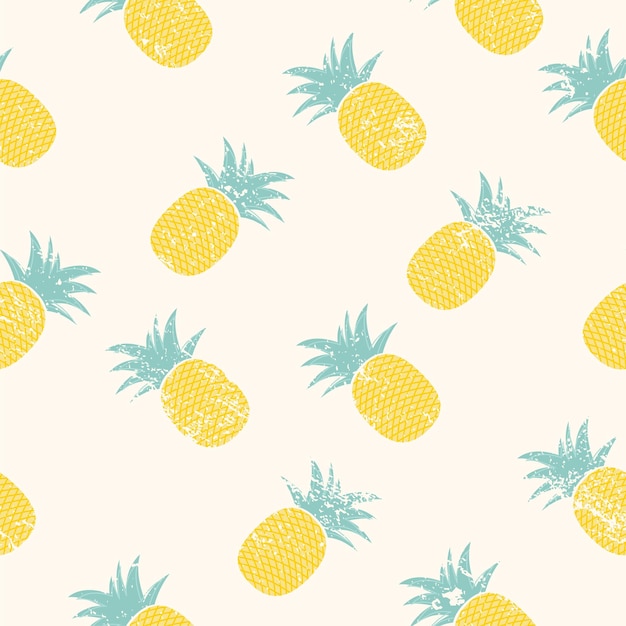 Seamless pattern fresh cute pineapple fruits background with bright yellow summer colorful tropical