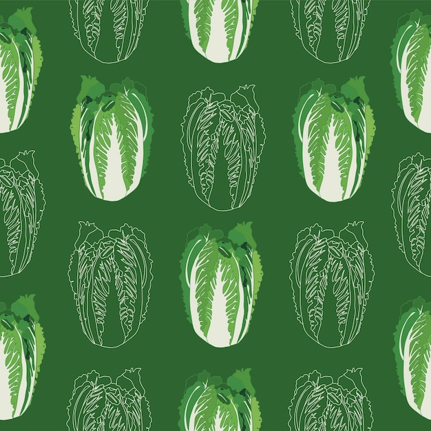 Seamless pattern of fresh Peking cabbage icon Cabbage for the farmer's market design of vegetarian salads organic products