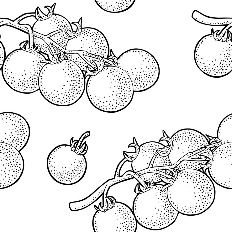 Vector seamless pattern fresh whole and branch tomato isolated on the white background vector black vintage engraving illustration for menu and label