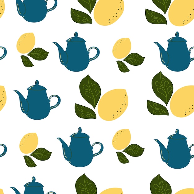 Seamless pattern Friendly tea party lemon tea lover Cartoon flat vector element design