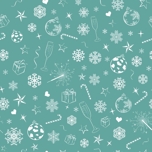 Seamless pattern from christmas symbols white on turquoise