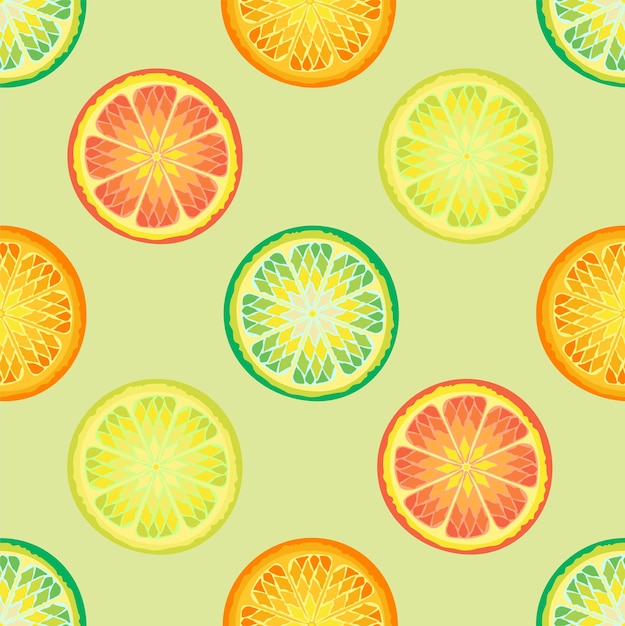 Seamless pattern from citrus slices Orange lemon lime grapefruit slices