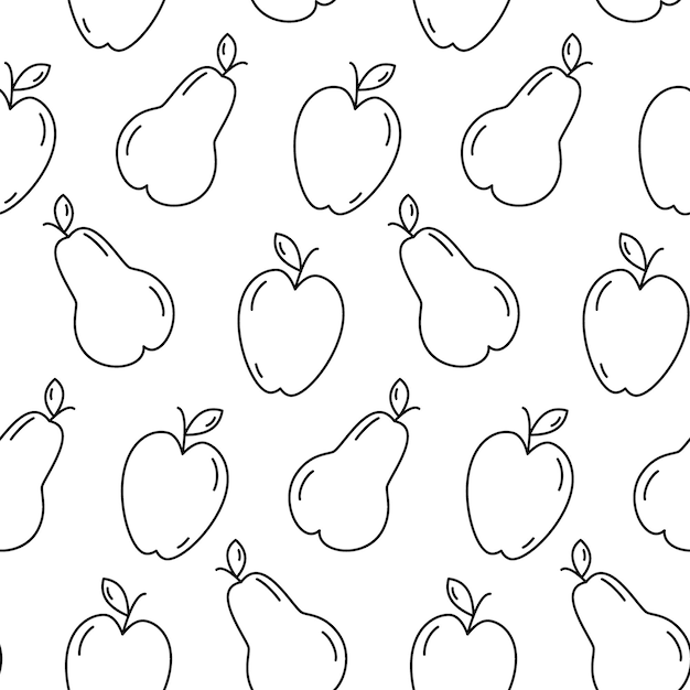 Seamless pattern from the contour image of seasonal fruits apple and pear Thanksgiving day Vector