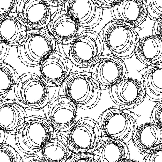 ベクトル 丸いハンクで描かれたもつれた有刺鉄線からのシームレスなパターン