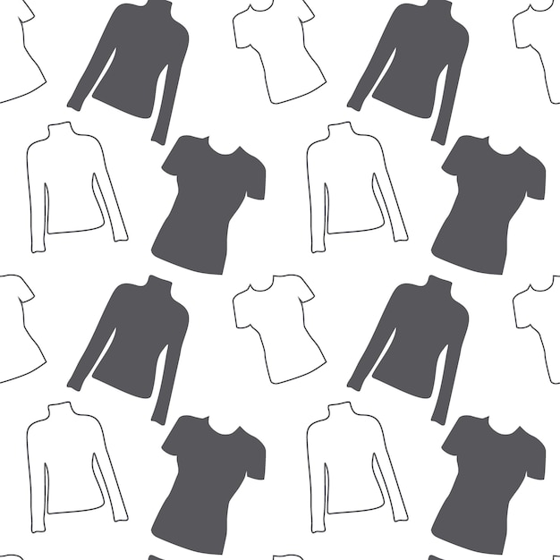 Seamless pattern from outline short and long sleeve tshirt in trendy gray hues Repeating Texture