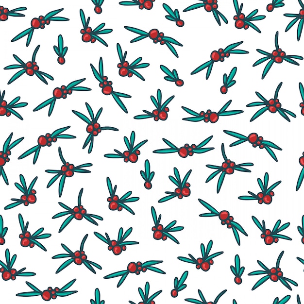Seamless pattern from plant cells. red berries and green leaves on a white background. vector.