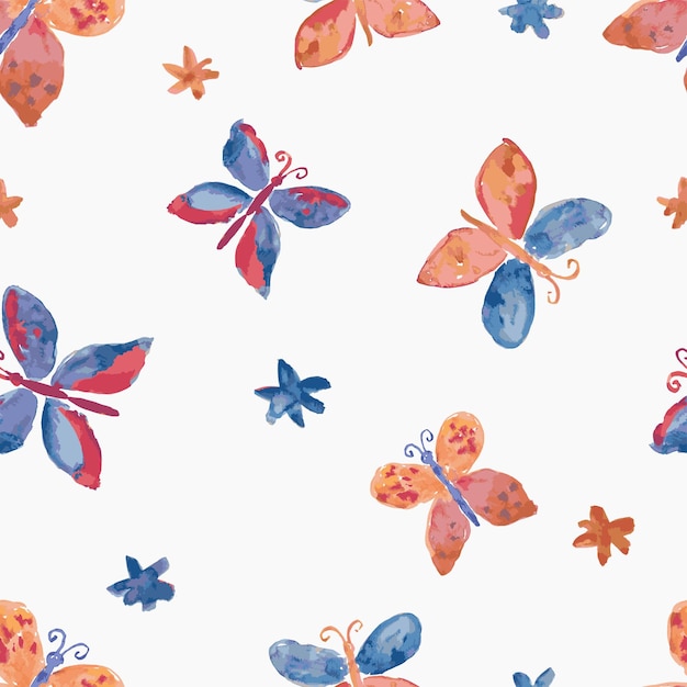 カラフルな蝶やヒナギクの水彩画からのシームレスなパターン