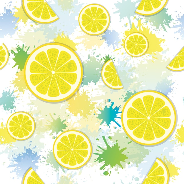 seamless pattern, fruit, slices. watercolor splashes. summer print