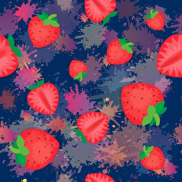 Seamless pattern, fruit, slices. watercolor splashes. summer print