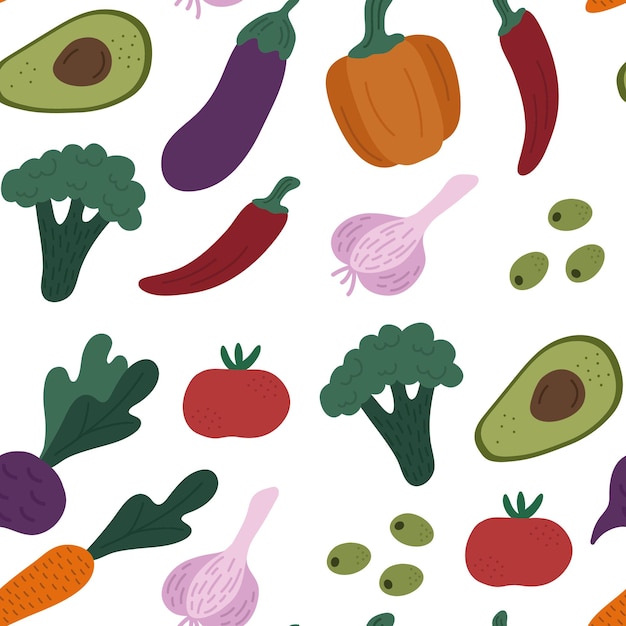 Seamless pattern of fruits and vegetables.Fresh food.Hand drawn illustration.