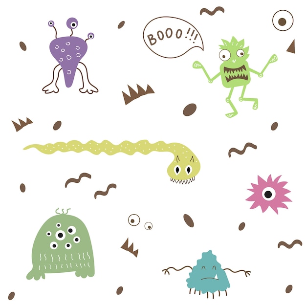 Seamless pattern funny and colorful monsters vector