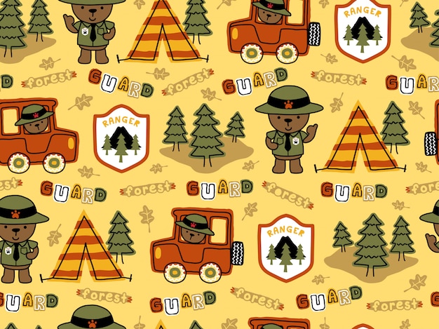 Seamless pattern of funny ranger cartoon