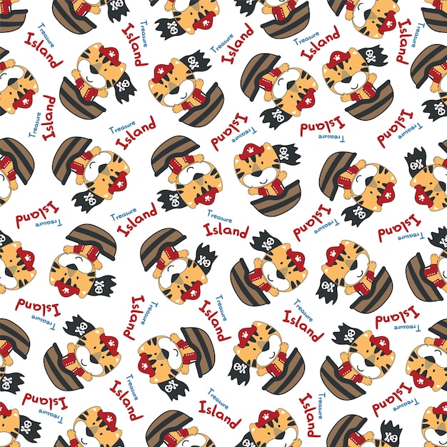 Vector seamless pattern of funny tiger pirate can be used for tshirt print