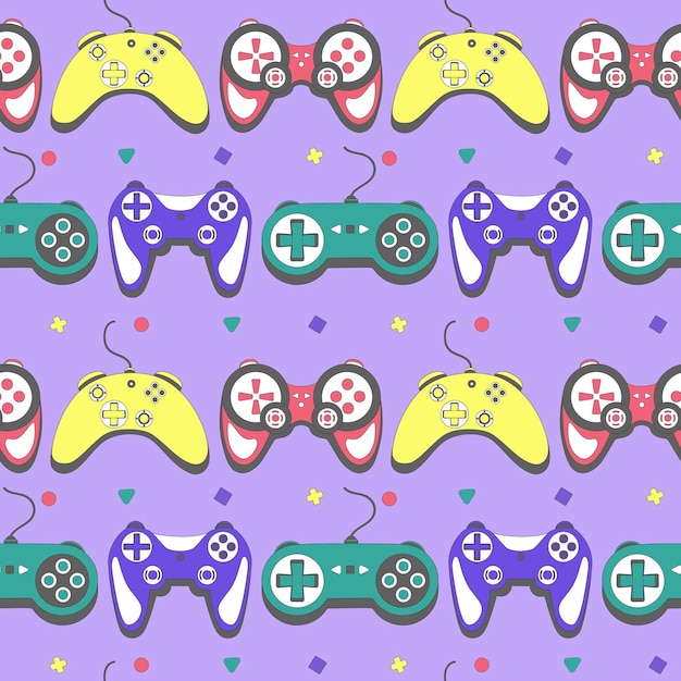 Seamless pattern gamepad in retro style Game controller vector illustration