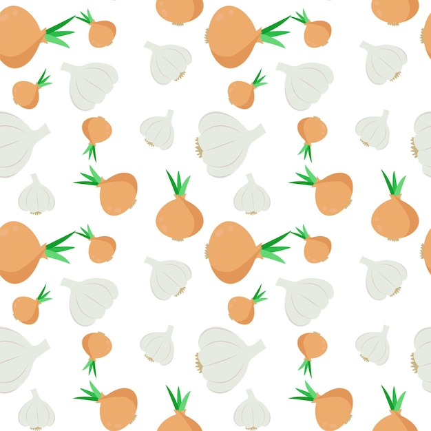 Seamless pattern of garlic and onions vector illustration