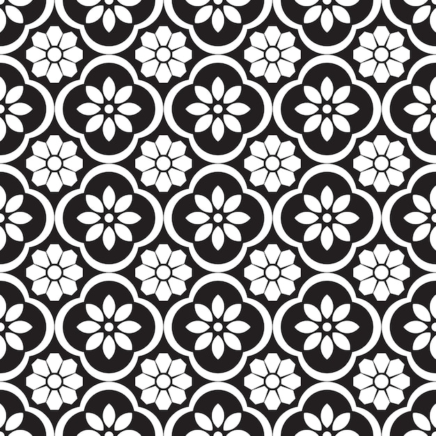幾何学的なシームレスパターン。黒と白の背景。