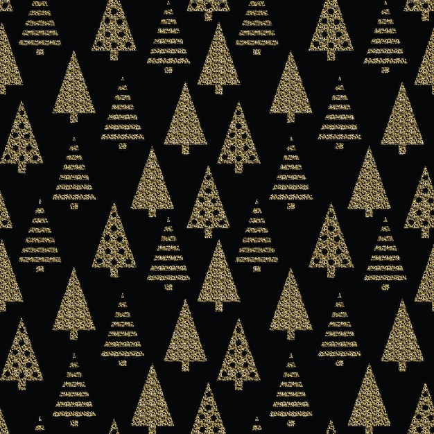 Seamless Pattern of Geometric Christmas Tree with Gold Glitter-Christmas vector design