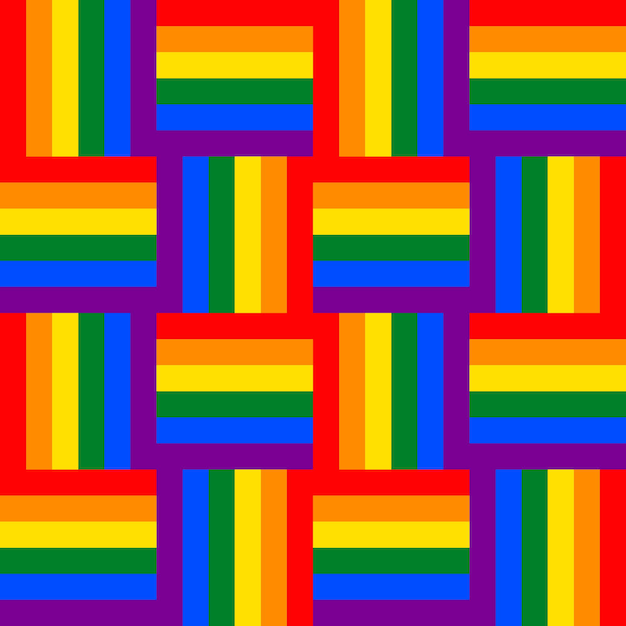 Seamless pattern of geometric rainbow squares, squares in LGBT flag colors. Background, vector