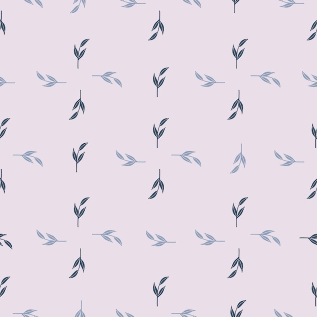 Seamless pattern in geometric style with doodle simple leaf branches shapes