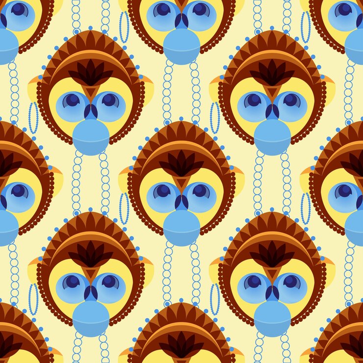 Vector seamless pattern of geometrically stylized monkey head