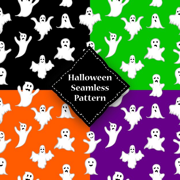 ハロウィーンに白い目をしたシームレスパターンのゴースト。