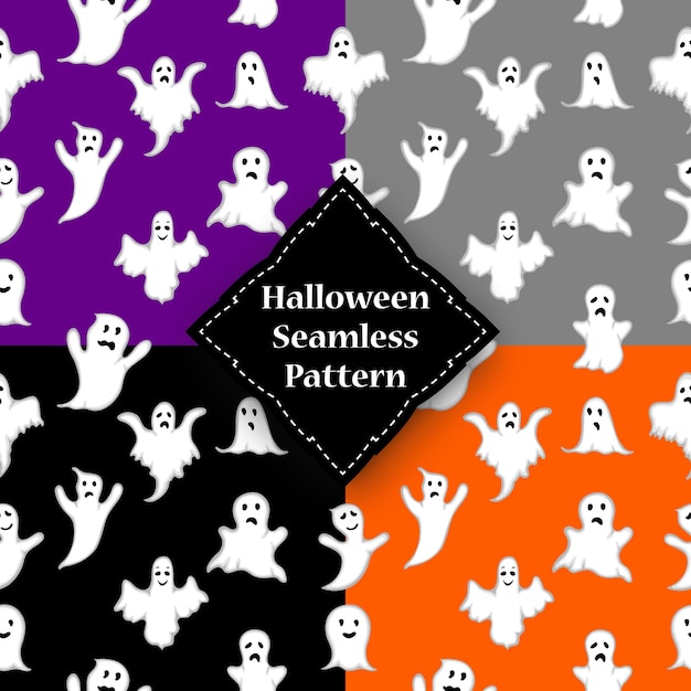 Vector seamless pattern ghost with white eyes on halloween.