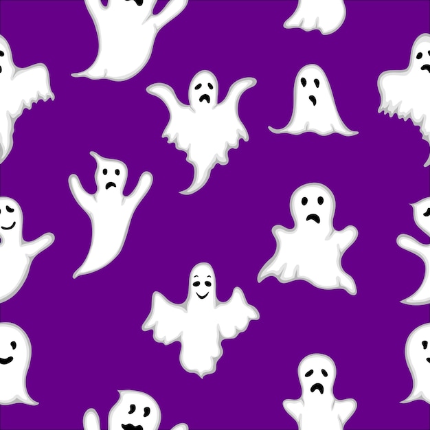 Vector seamless pattern ghost with white eyes on halloween