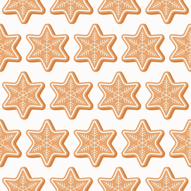 Seamless pattern of gingerbread christmas stars on isolated background