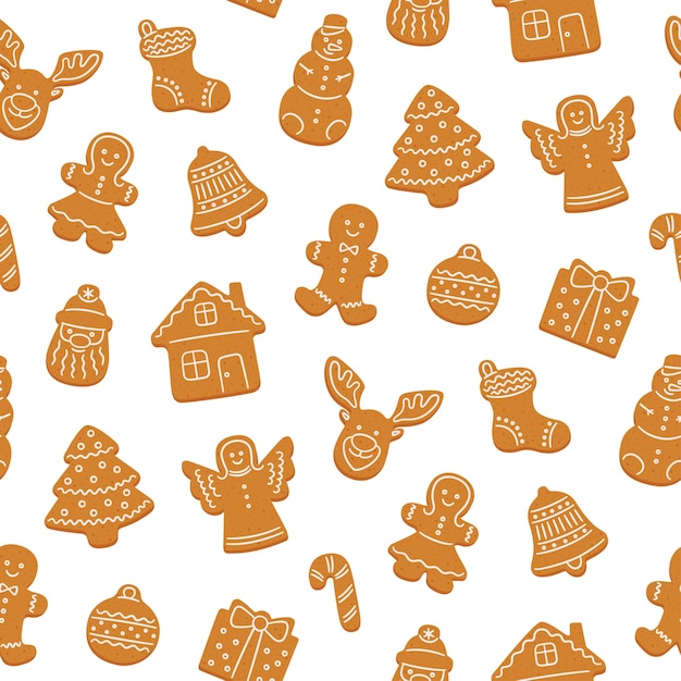 Vector seamless pattern of gingerbread cookies for christmas