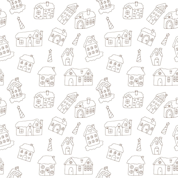 Seamless pattern gingerbread houses vector illustration hand drawing