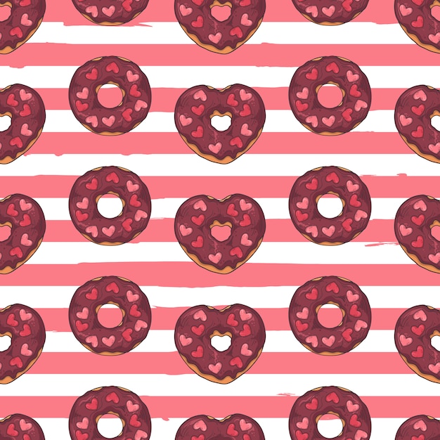 Seamless pattern. glazed donuts decorated with toppings, chocolate, nuts.