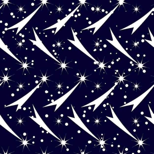 Vector seamless pattern glowing shooting stars and constellations placers on the blue night sky