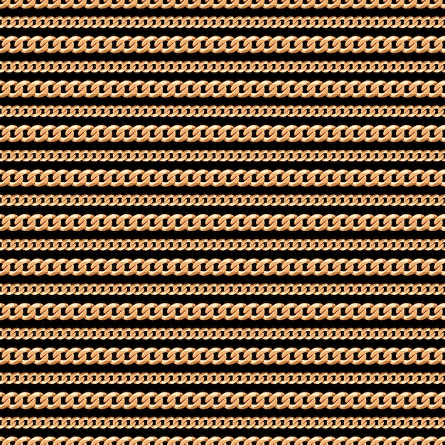 Seamless pattern of gold chain lines on black background