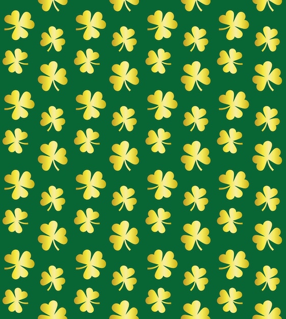 Seamless pattern of golden clover shamrock silhouette