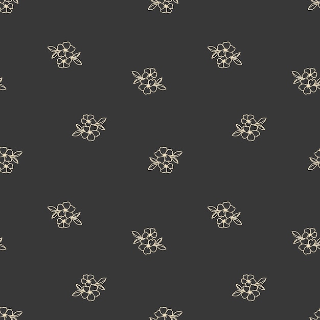 Seamless pattern golden contour hibiscus flowers on a dark background Print floral background