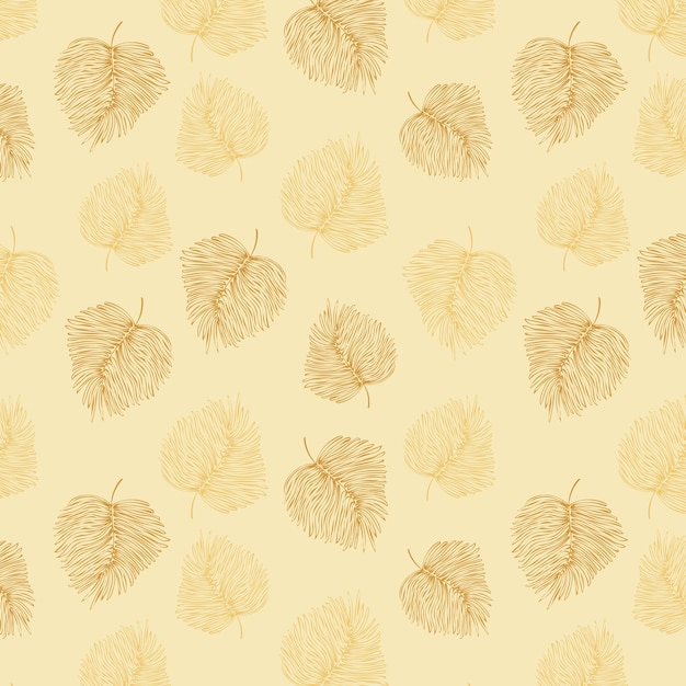 Seamless pattern golden feathers or leaves on light background