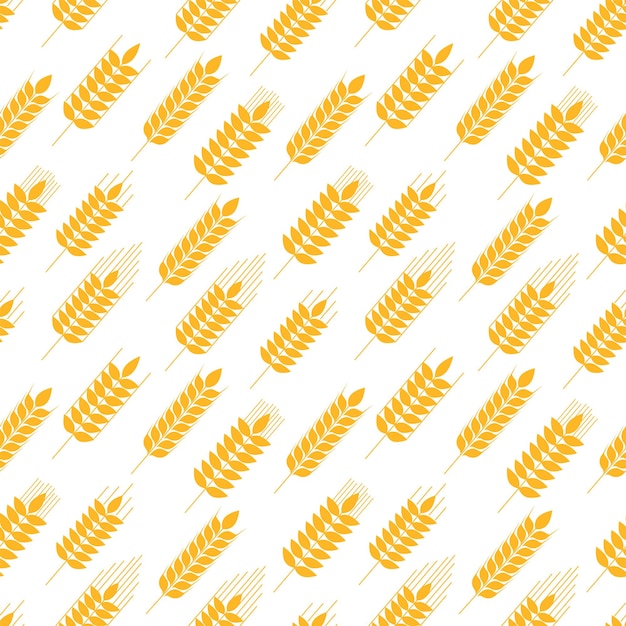 Seamless pattern of golden ripe wheat spikelets Agricultural symbol flour production Vector silhouette of wheat Illustration on a white background