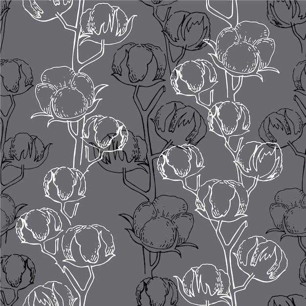 seamless pattern graphic floral ornament cotton weave white cotton on a gray background Dark