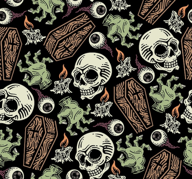 seamless pattern of grave elements. horror elements on doodle.