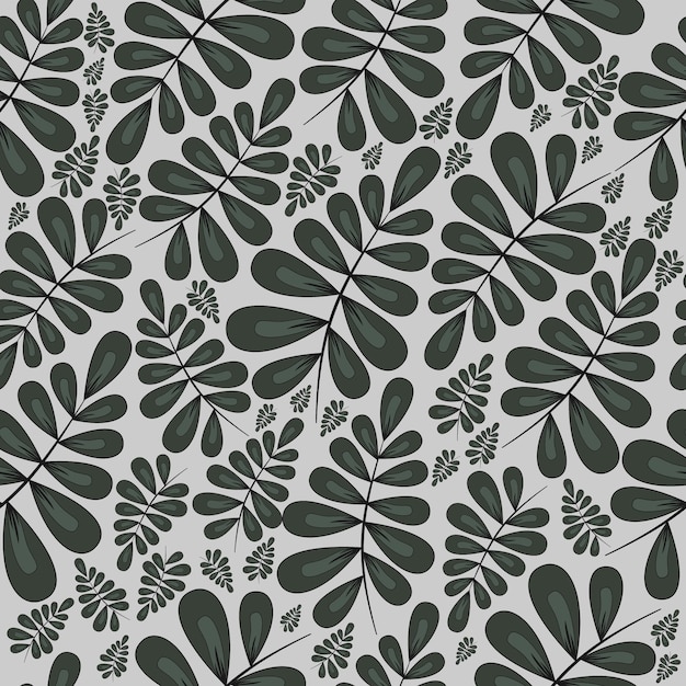 Vector seamless pattern gray leaves on a green background, floral ornament, print for fabric and wallpaper