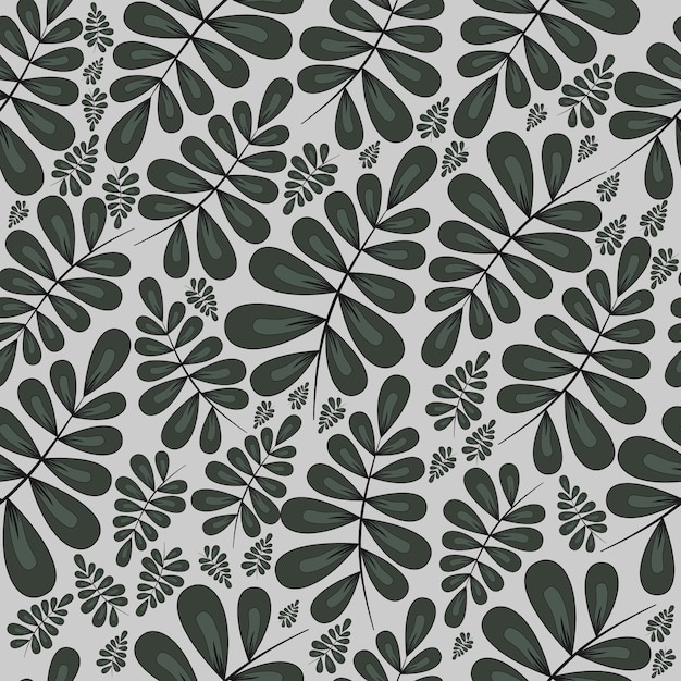 녹색 배경, 꽃 장식, 직물 및 벽지 인쇄에 원활한 패턴 회색 잎