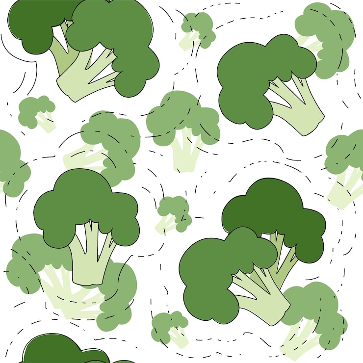 Vector seamless pattern green broccoli vegetable flat vector illustration on white background