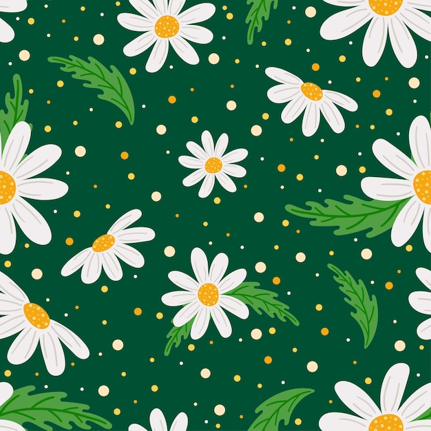seamless pattern on green chamomile background