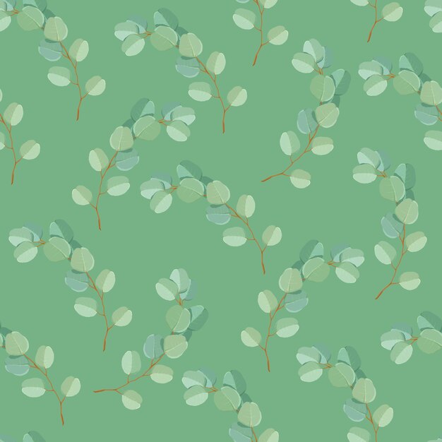 Seamless pattern of green eucalyptus leaves and branches