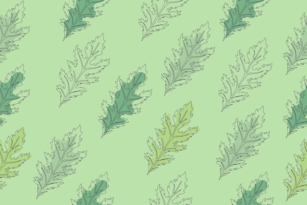 Seamless pattern of green leaves of Mizuna lettuce Vector illustration of Japanese mustard