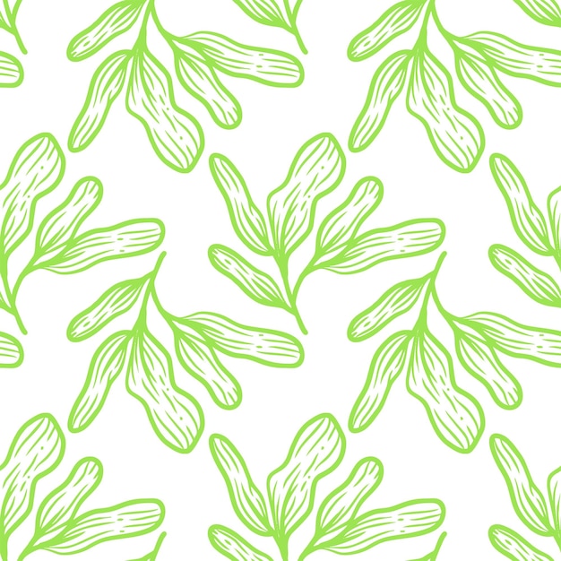 白地に緑の葉のシームレスなパターン